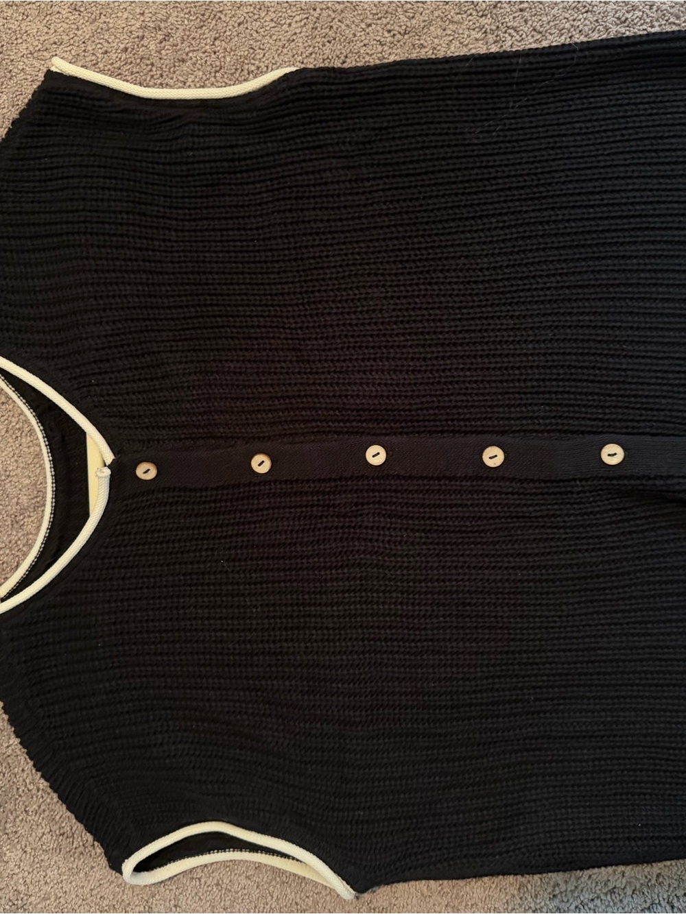 Buckle Black Knit Crewneck Sweater with Cream Trim